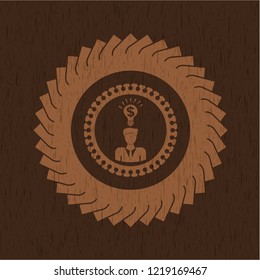 business idea icon inside wood badge or emblem