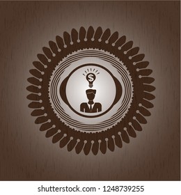 business idea icon inside wooden emblem. Vintage.