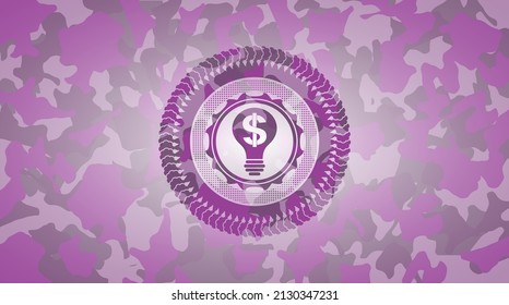business idea icon on pink and purple camo pattern. 