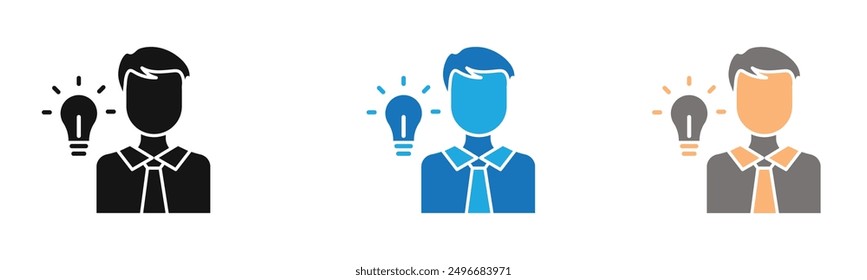 Business idea icon outline collection or set in black and white