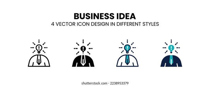 Business idea icon in outline, thin line, solid, filled and flat style. Vector illustration of two colored and black business idea vector icons designs can be used for mobile, ui, web