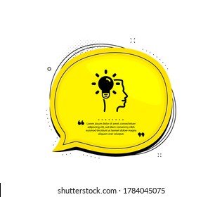 Business Idea icon. Quote speech bubble. Light bulb symbol. Human head sign. Quotation marks. Classic idea icon. Vector