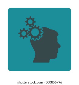 Business idea icon. Vector style is soft blue colors, flat rounded square button on a white background.