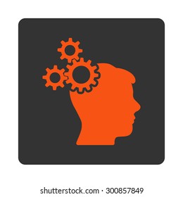 Business idea icon. Vector style is orange and gray colors, flat rounded square button on a white background.