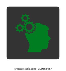 Business idea icon. Vector style is green and gray colors, flat rounded square button on a white background.
