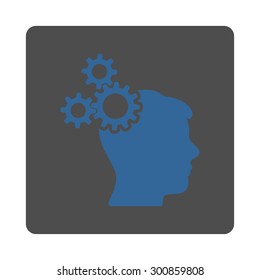 Business idea icon. Vector style is cobalt and gray colors, flat rounded square button on a white background.