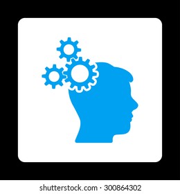Business idea icon. Vector style is blue and white colors, flat rounded square button on a black background.