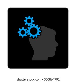 Business idea icon. Vector style is gray and light blue colors, flat rounded square black button on a white background.