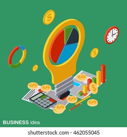 Business idea, innovation, project flat isometric vector concept illustration