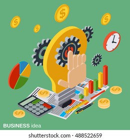 Business idea, innovation, project flat isometric vector concept illustration