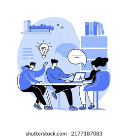 Business idea isolated cartoon vector illustrations. Young people talking about new business idea, entrepreneur strategy, startup vision, brainstorming session, teamwork meeting vector cartoon.