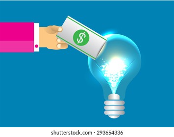 business idea. lamp idea make money. vector illustration