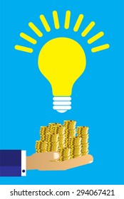 business idea. lamp idea make money. vector illustration