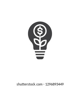 Business idea lamp vector icon. filled flat sign for mobile concept and web design. Light bulb with money plant inside simple solid icon. Symbol, logo illustration. Pixel perfect vector graphics
