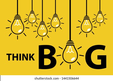business idea with light bulb, thinking illustration with light bulb, innovation concept, think big with yellow background icon vector