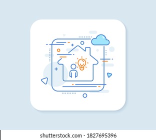 Business idea line icon. Abstract vector button. Human with lightbulb sign. symbol. Group people line icon. Home concept badge. Vector