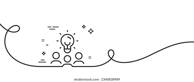Icono de línea de idea de negocio. Una línea continua con curl. Señal de grupo de personas. Símbolo de reunión de trabajo en equipo. Cinta de esquema único de idea de negocio. Patrón de curva de bucle. Vector