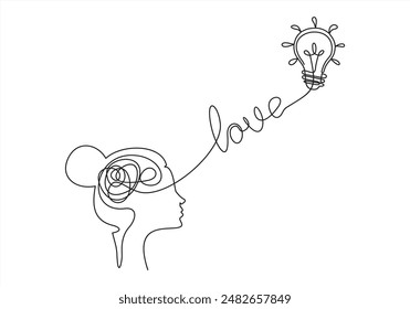 Business Idea line icon. Continuous one line with curl. Light bulb symbol. Human head sign. Idea single.One continuous drawn