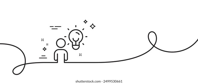 Business idea line icon. Continuous one line with curl. Human with lightbulb sign. symbol. Group people single outline ribbon. Loop curve pattern. Vector