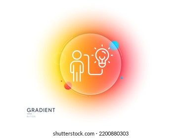 Icono de línea de idea de negocio. Botón de desenfoque degradado con gafas. Persona con el signo de la bombilla. Símbolo del proceso de trabajo. Diseño de vidrio transparente. Icono de línea de idea de negocio. Vector