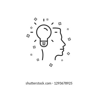 Business Idea line icon. Light bulb symbol. Human head sign. Geometric shapes. Random cross elements. Linear Idea icon design. Vector