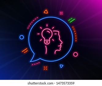Business Idea line icon. Neon laser lights. Light bulb symbol. Human head sign. Glow laser speech bubble. Neon lights chat bubble. Banner badge with idea icon. Vector