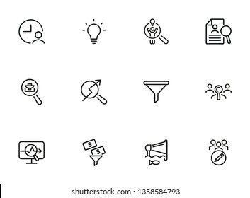 Business idea line icon set. Funnel, bulb, lightbulb. Human resource concept. Can be used for topics like startup, finding investors, new project