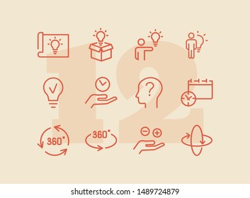 Business idea line icon set. Set of line icons on white background. Business concept. Idea, lamp, box, person. Vector illustration can be used for topics like business, study, education, career