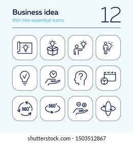 Business idea line icon set. Set of line icons on white background. Business concept. Idea, lamp, box, person. Vector illustration can be used for topics like business, study, education, career