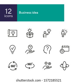 Business idea line icon set. Set of line icons on white background. Business concept. Idea, lamp, box, person. Vector illustration can be used for topics like business, study, education, career