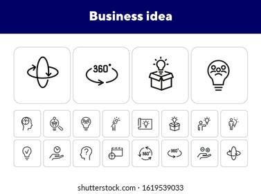 Business idea line icon set. Set of line icons on white background. Business concept. Idea, lamp, box, person. Vector illustration can be used for topics like business, study, education, career