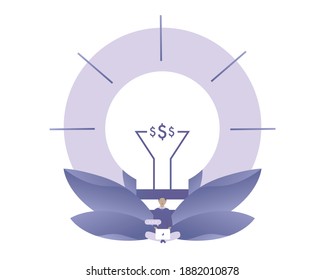 Idea de negocio para ganar dinero. Ilustración vectorial con idea de comunicación web para teletrabajo, trabajo a distancia, medios sociales
