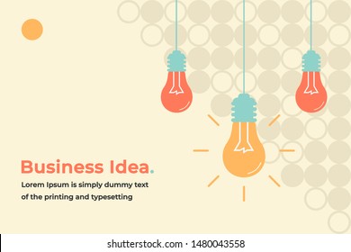 Business Idea Modern Design Concept with Shining Light Bulbs, Headline and Text Place. Suitable for Web banner, Infographics, Hero images. Flat Vector Illustration Isolated on Trendy Background