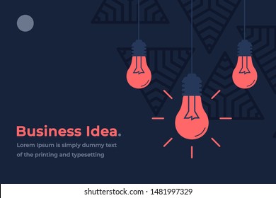 Business Idea Modern Design Concept with Shining Light Bulbs, Headline and Text Place. Suitable for Web banner, Infographics, Hero images. Flat Vector Illustration Isolated on Trendy Background