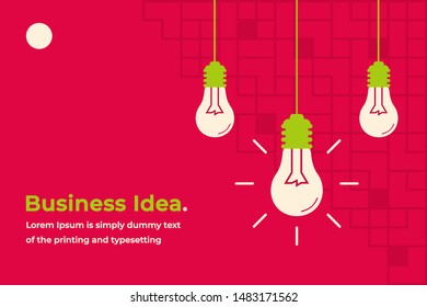 Business Idea Modern Design Concept with Shining Light Bulbs, Headline and Text Place. Suitable for Web banner, Infographics, Hero images. Flat Vector Illustration Isolated on Trendy Background