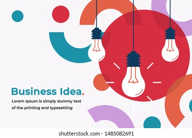 Business Idea Modern Design Concept with Shining Light Bulbs, Headline and Text Place. Suitable for Web banner, Infographics, Hero images. Flat Vector Illustration Isolated on Trendy Background