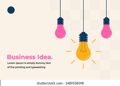 Business Idea Modern Design Concept with Shining Light Bulbs, Headline and Text Place. Suitable for Web banner, Infographics, Hero images. Flat Vector Illustration Isolated on Trendy Background