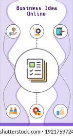 business idea online editable infographic template with icons of loan, file, teamwork, like, profiles, placeholder, login