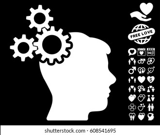 Business Idea pictograph with bonus decorative clip art. Vector illustration style is flat iconic white symbols on black background.