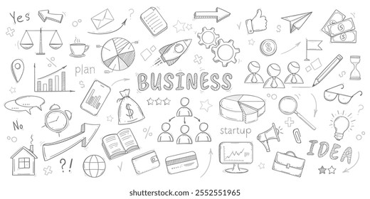 Business idea. Plan drawings business. Startup concept. Goal achievement. Vector illustration .