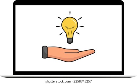 Business idea, business plan, light bulb in the laptop screen