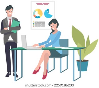 Business idea, plan strategy and solution. Business people discuss and analyze indicators on chart. Concept of new idea, thinking, innovation, creative idea for project, business plan development