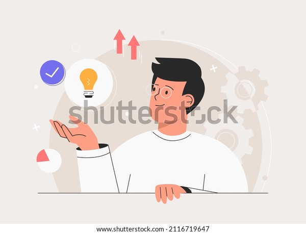 Business idea, plan strategy and solution concept.\
Business man having solution, ideas lamp bulb metaphor. Concept of\
new idea, thinking, innovation, creative idea for project,\
business, start up.