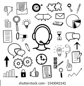 Business idea and business plan vector doodles. Creative doodle icon set.