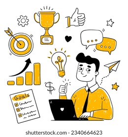 Business idea and business plan vector doodles