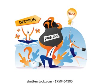 Business idea for problem decision concept, vector illustration. Person character have solution to business question. Cartoon man woman work