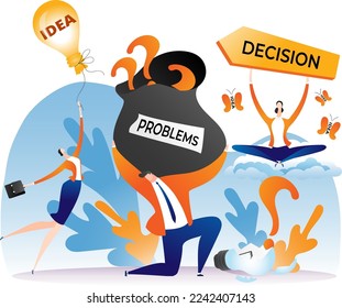 Business idea for problem decision concept, vector illustration. Person character have solution to business question. Cartoon man woman work