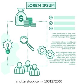 Business idea and process vector banner template in a lineart style