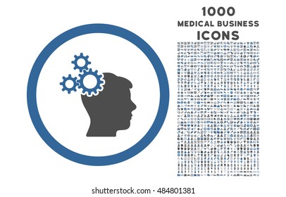 Business Idea rounded vector bicolor icon with 1000 medical business icons. Set style is flat pictograms, cobalt and gray colors, white background.