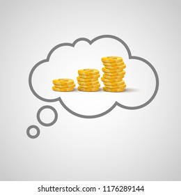 Business idea. Stack of golden coin like income graph. Vector illustration.
